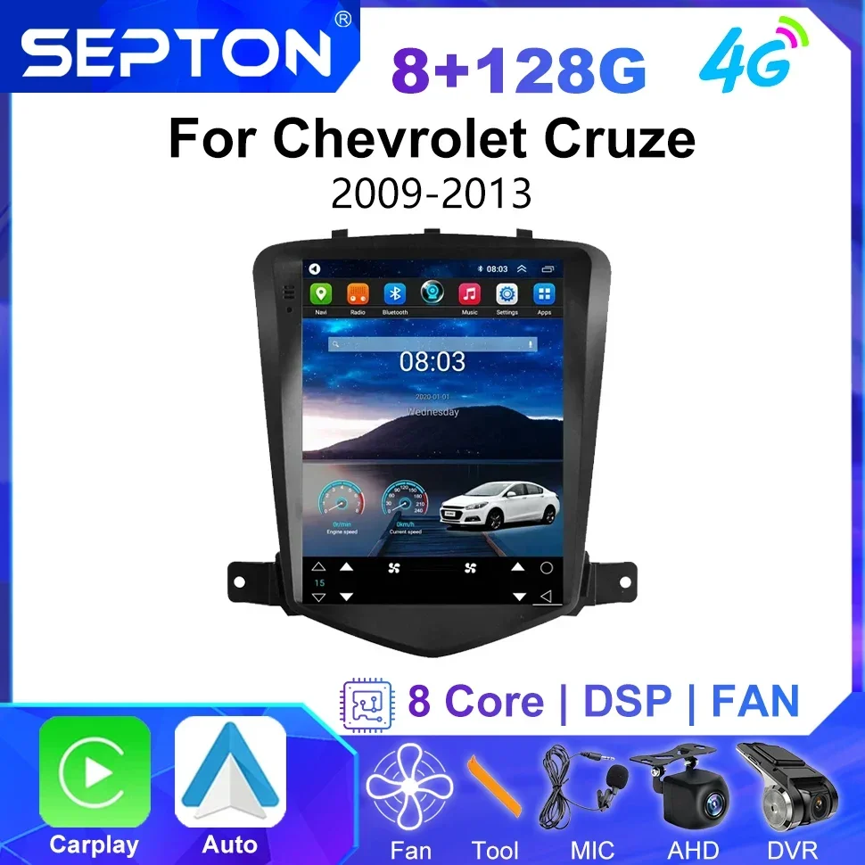

SEPTON 9,7 "Android 12 автомобильный радиоприемник мультимедийный видеоплеер стерео для Chevrolet Cruze 2008-2014 2Din аудио головное устройство CarPlay GPS 4G