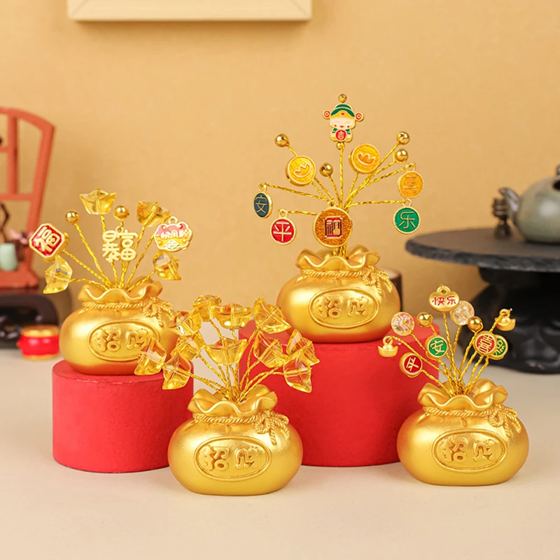 Chinese New Year Money Tree God Feng Shui Fa Cai Lucky Fortune Miniature Spring Festival Home Decorating Desktop Car Ornaments