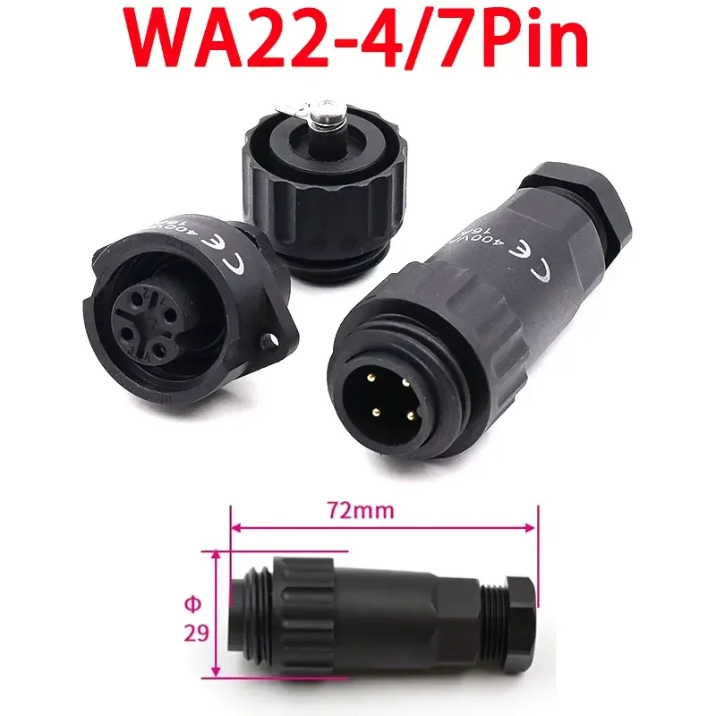 WA22 IP67 Screwing Wire Plug Socket Waterproof 4Pin 7Pin Male Female Soldering Cable Connector Industrial Grade Aviation