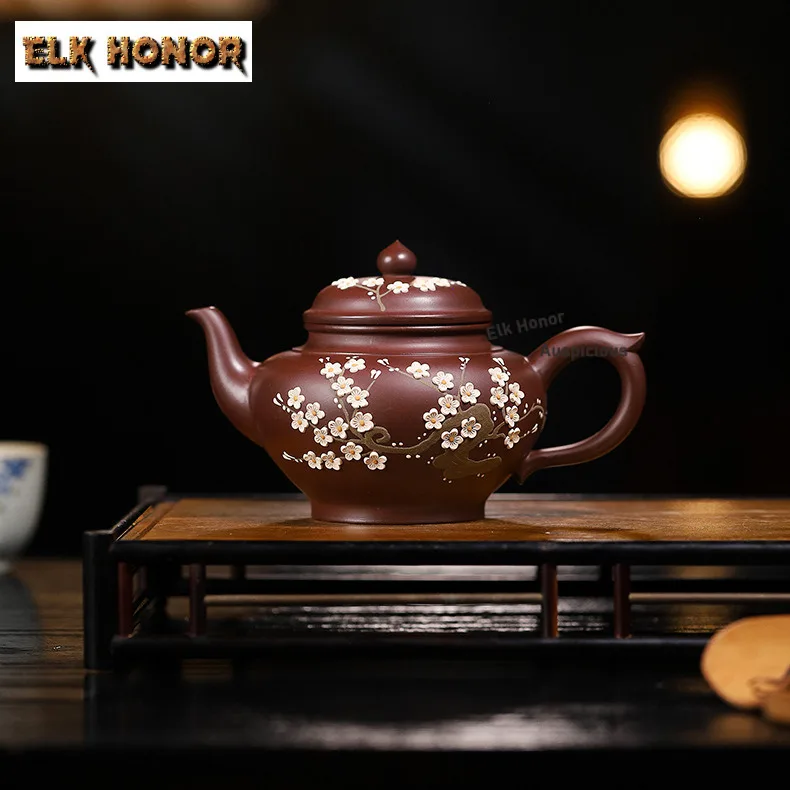 

420ml Elegant Yixing Purple Clay Large Capacity Teapots Handmade Plum Blossompot Raw Ore Mud Kettle Zisha Tea Set Ornaments Gift