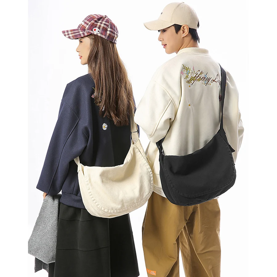 

Casual Washed Canvas Hobos Crossbody Bag for Women Flip Shoulder Bag Woman Half Moon Tote Travel Daily Shopper Bag Purse Handba