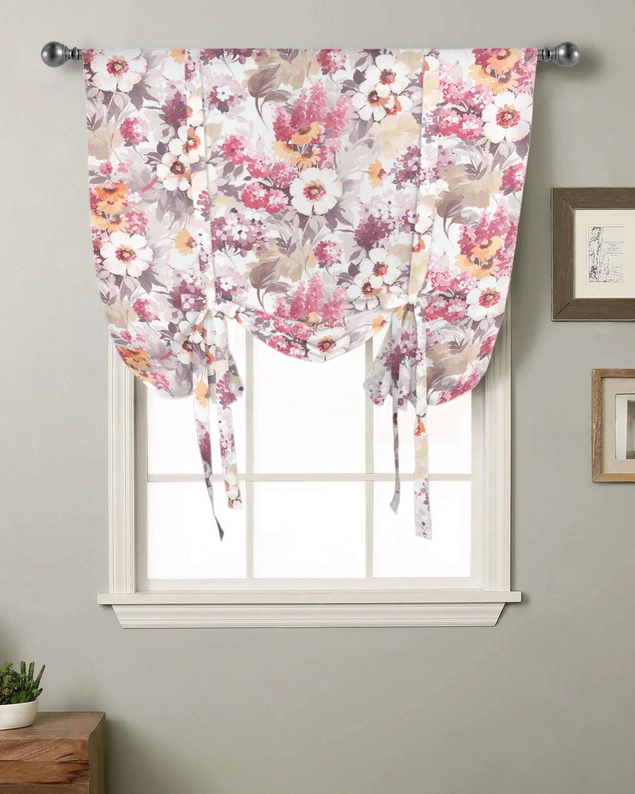 

Spring Texture Watercolor Flower Hydrangea Kitchen Short Window Curtain Modern Home Decor Small Window Roman Tie Up Curtains