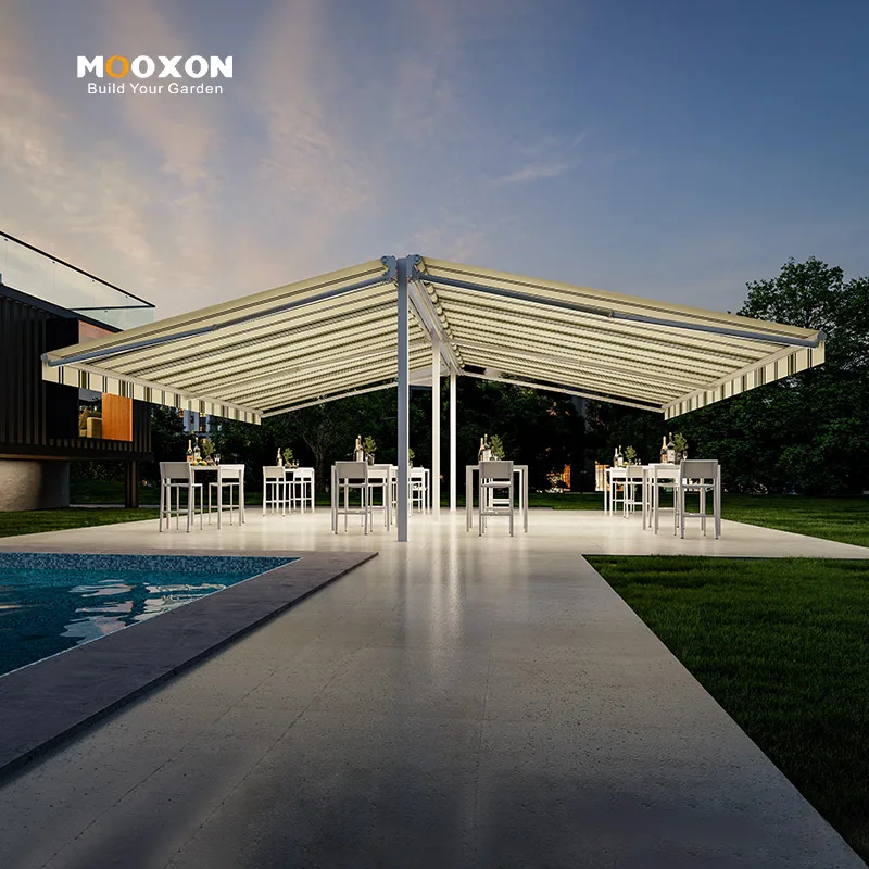 

Retractable Awning Aluminum Motorized Outdoor Waterproof Roof Sunshade Canopy for Balcony and Café Terrace