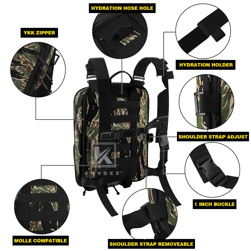 KRYDEX 500D Tactical Flatpack D3 Backpack 23L Expandable Assaulter Pack Bag Hydration Carrier Travel Hunting Hiking Bags