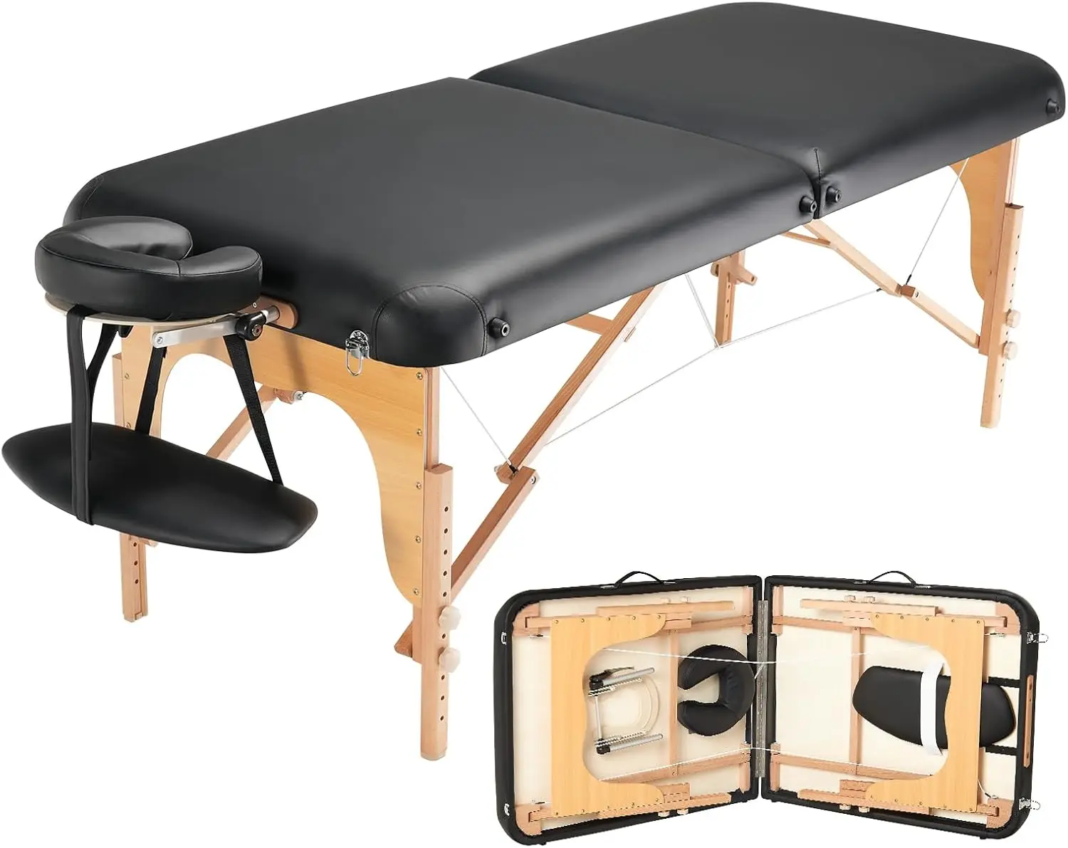 Portable Massage Table, Wide Foldable Lash Bed, Spa And Tattoo Salon Workstation, Height Adjustable Beauty Treatment Table With Storage Bag, Modern Style, Black, 1 Piece