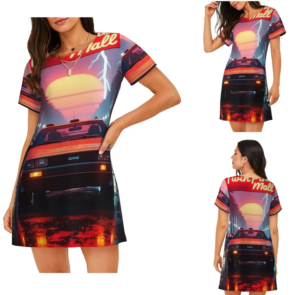 DeLorean Time Machine Back To The Future Short Sleeves Nightdress Sleeping Sleepshirts Women Nightgowns Loose Pajama Dress