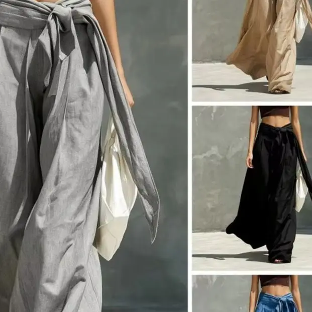 Loose American Style Summer Vintage Wide Leg Pants Drawstring Casual Trousers Relaxing Feel Workwear Loose Fit Casual Pants