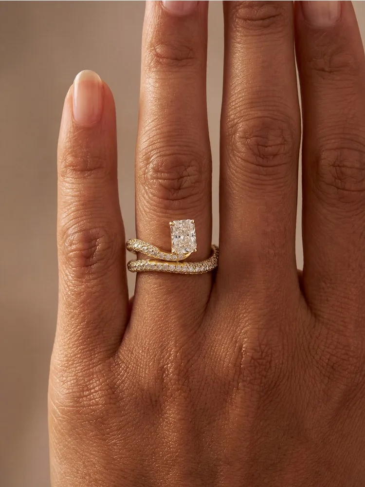 925 Sterling Silber Goldener Rechteckiger Zirkon-Ring für Damen, Jubiläum, Hochzeit, Alltag, Luxus, Hochwertiger Edel-Schmuck – Detail 3