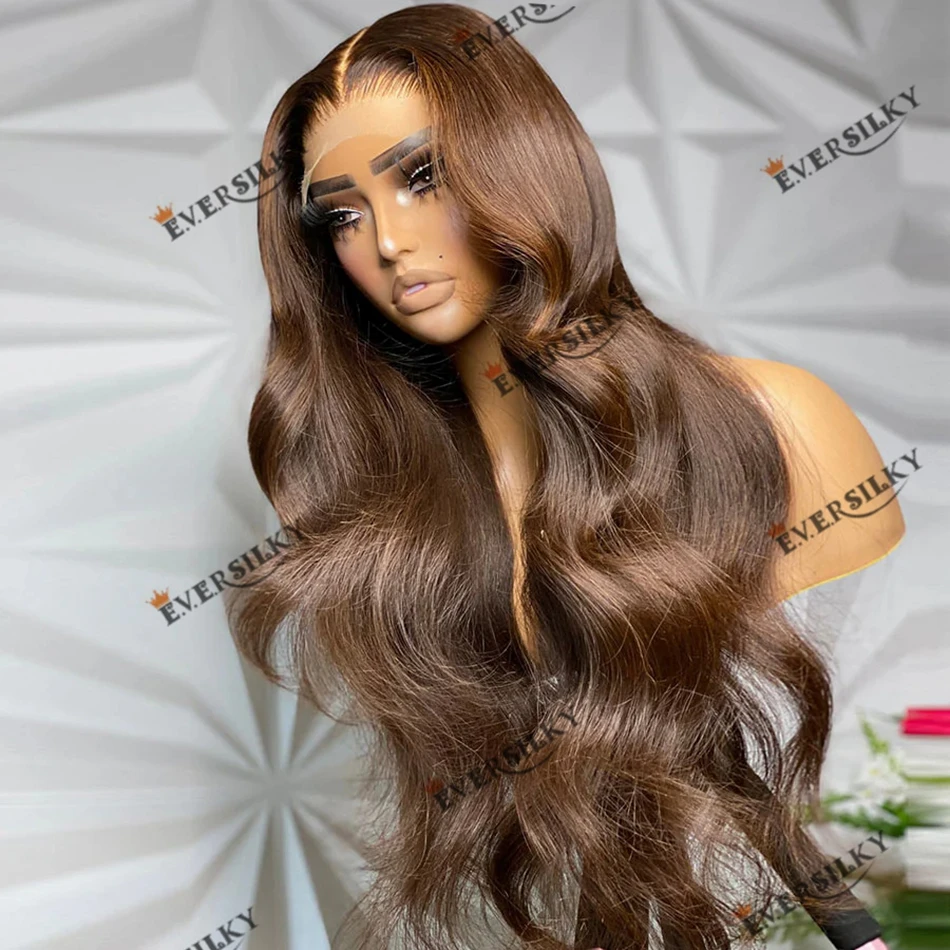 

Smooth Wavy Light Brown Human Hair Women Lace Front Wig Pre Plucked Natural Hairline Swiss Lace Front 360 Wig 200%Density Remy