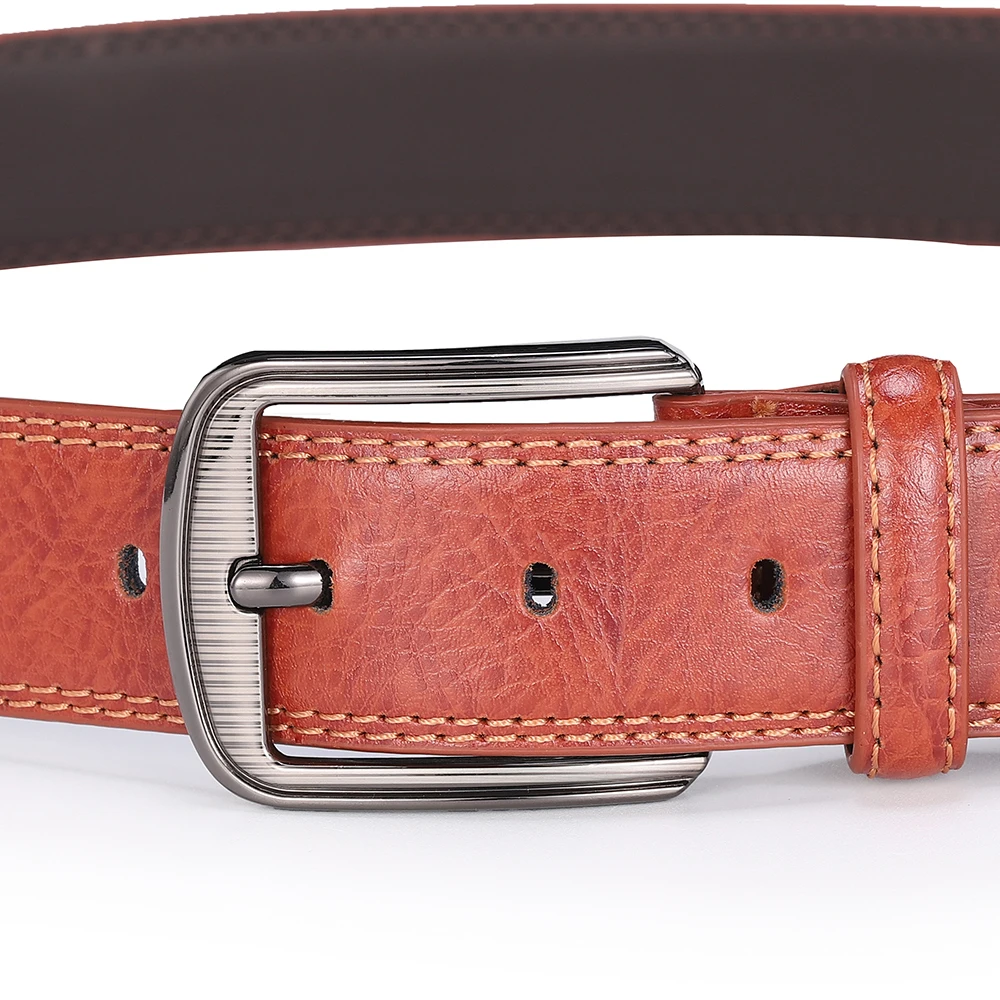 Herren-Gürtel aus Rindsleder mit Dornschließe, Modischer Vielseitiger Gürtel, Reiner Ledergürtel mit Löchern, Neu in Mehreren Farben: Rot, Blau, Schwarz, Braun, Gelb – Detail 17