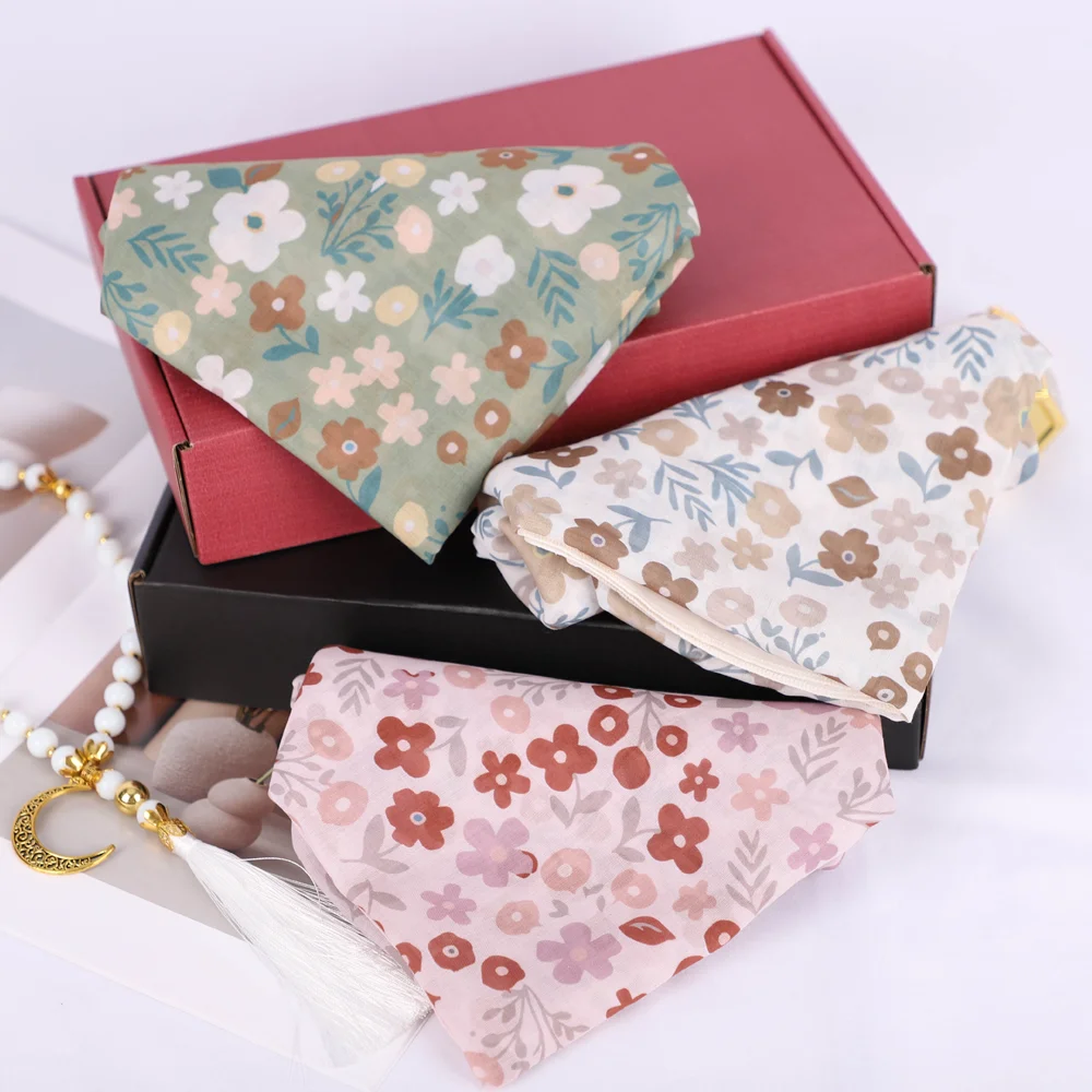 RIMAIRE 110*110cm Fashionable Hijabs for Women Design of Scattered Small Flowers Square Scarf Beautiful and Bright Turban