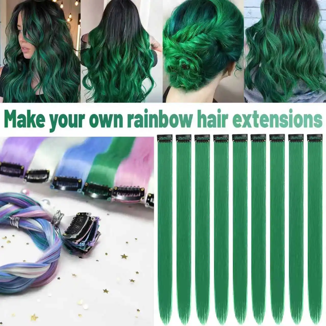22 inch Colored Hair Extensions Straight Hairpiece, Colorful Hair Extensions Party Highlights Clip in Long Synthetic Hair Extens