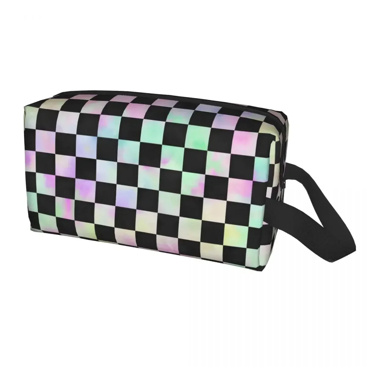 Custom Watercolor Rainbow Squares Checkered Travel Cosmetic Bag Women Makeup Toiletry Organizer Lady Beauty Storage Dopp Kit Box