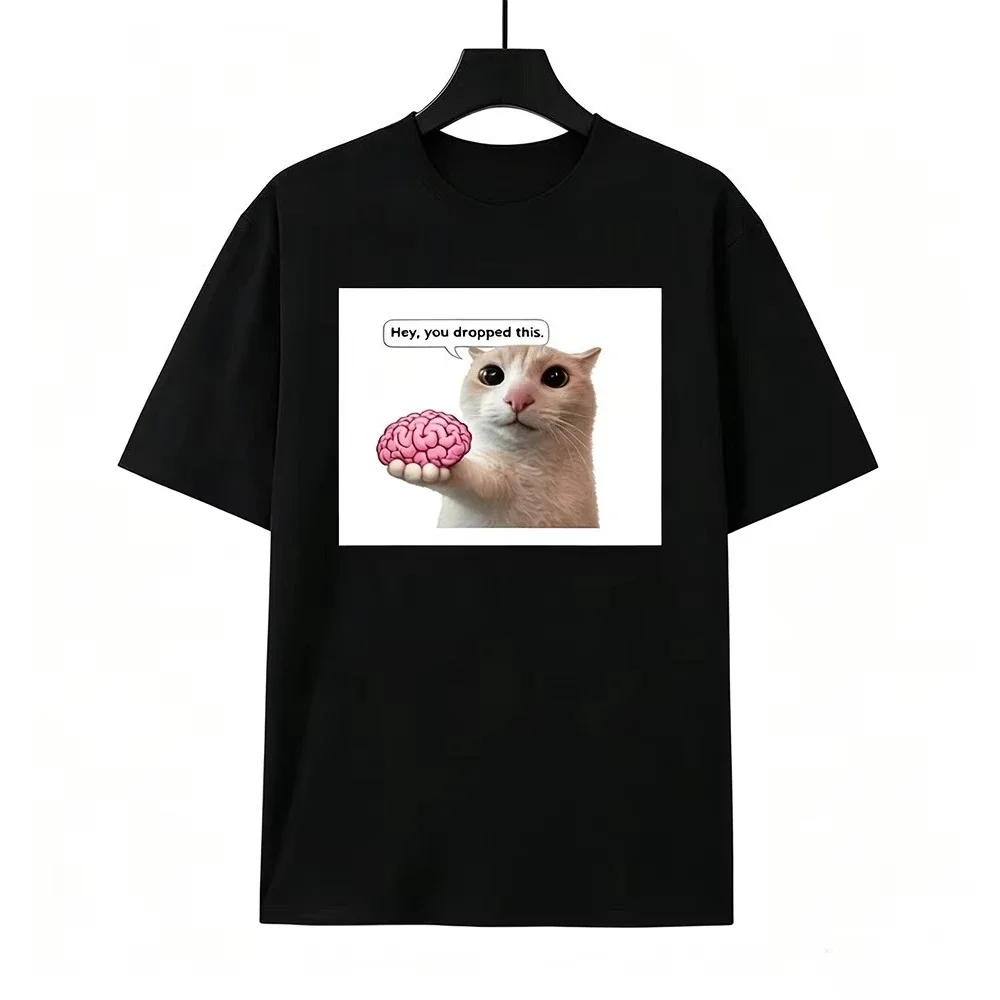 Funny Cat Meme Graphic T‑Shirt Women Casual Streetwear Short Sleeve Tops Humor Novelty Cat Print Loose Fit Tee Free Shipping