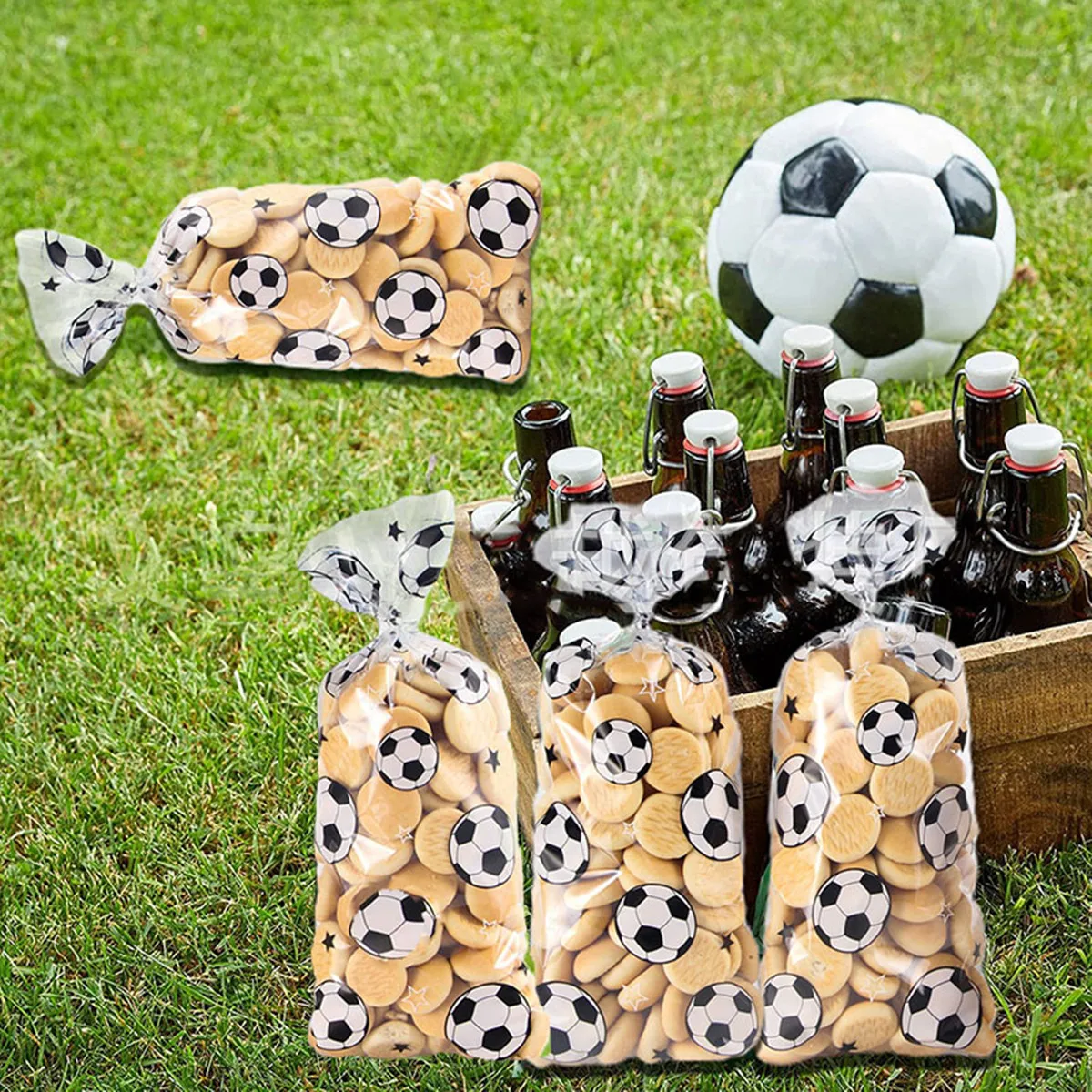 50/25Pcs Football Party Cookie Gift Bags Party Candy Treat Bag Kids Soccer  Theme Birthday Decoration Supplies