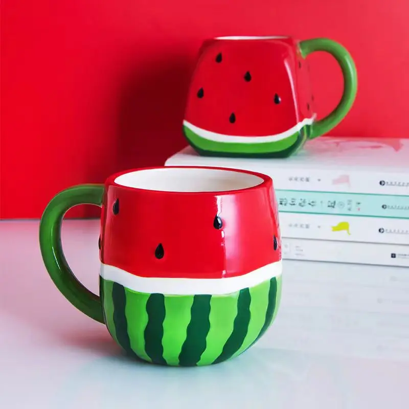 Creative Red Watermelon Cup Ceramic Net Red Mug Drinking Water Family Lovely Coffee Milk Cup Kawaii Mug