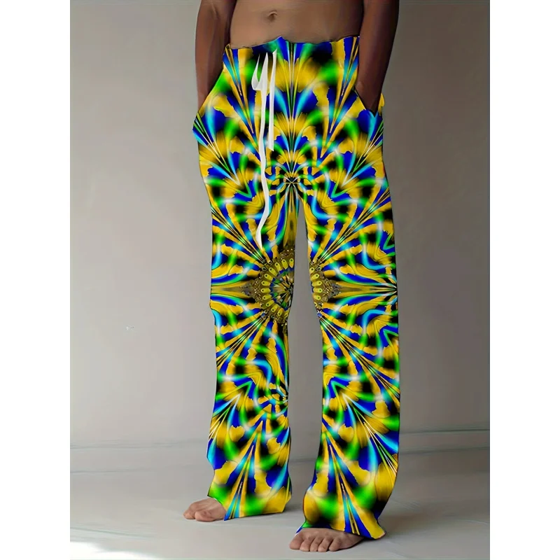 Men'S Summer Fashion Casual Pants Vibrant Graphic Print Fashionable Design Summer Beach Vacations And Casual Outings