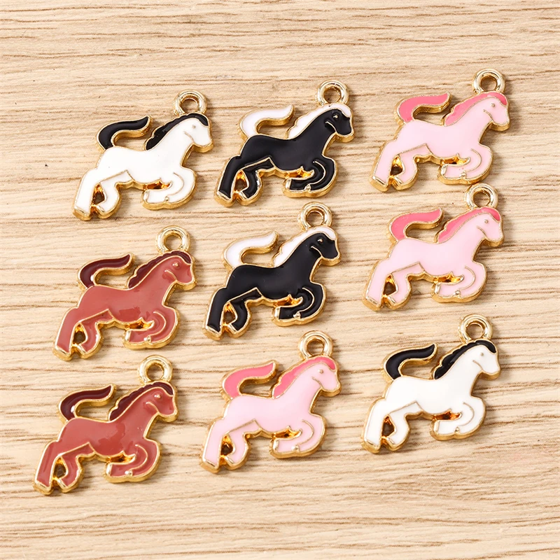 10 Stück 14x15mm Cartoon-Tier-Charms, Emaille-Pferde-Anhänger für die Herstellung von Ohrhängern, Halsketten, DIY-Bastelarbeiten und Schmuckzubehör – Detail 8