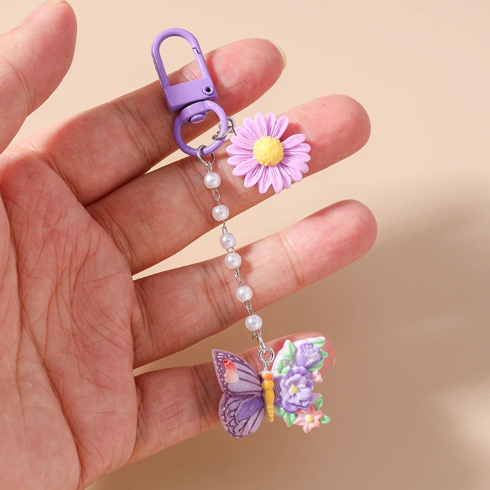 Aihua Schöne bunte Blume Schmetterling Schlüsselanhänger handgemachte Handy Lanyard Telefon Kette hängen Telefon Gurt Anhänger Schmuck Geschenke – Detail 2
