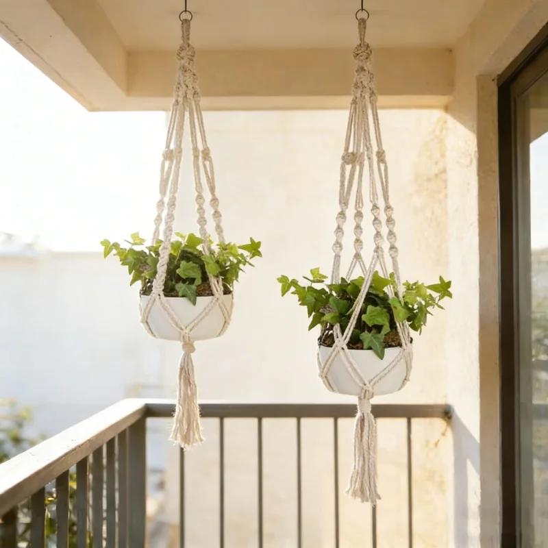 2PCS Gardening Hanging Basket Plant Rope Hand Woven Plant Hanger Flowerpot Planter Hanger With Tassel Home Garden Decoration