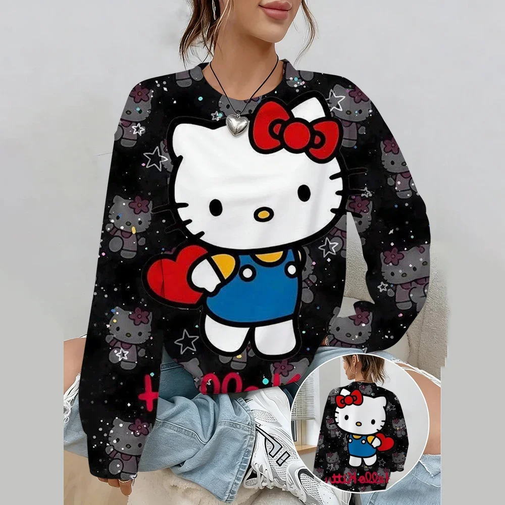 Spring And Autumn New Comfortable Loose Hoodie Hello Kitty print Top Women's Round neck Sweatshirt Fashion Clothing Hoodie