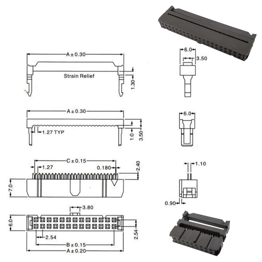 10Pcs FC-6P/8/10/12/14/16/18/20/24/26/30/34/40/50 Pin Pitch 2.54mm IDC Socket Double Row Female Header Connector for 1.27mm Wire