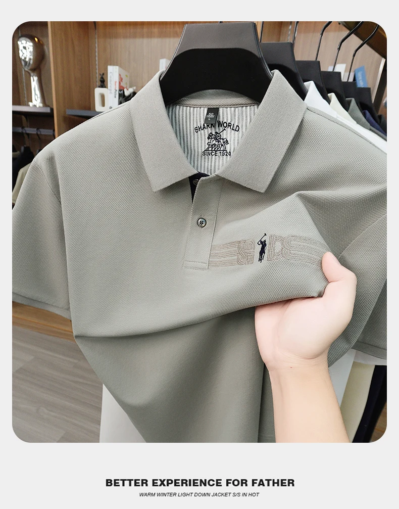 High-End-Marke Stickerei Kurzarm POLO Shirt Männer Flip Golf-Tops Sommer Komfort Seide Baumwolle Mode Business Leisure Paul T-Shirt – Detail 5