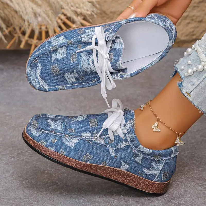 Brand Design Denim Lace Up Canvas Shoes Women 2026 Autumn Comfort Non Slip Flats Sneakers Plus Size Woman's Casual Driving Shoes image 5