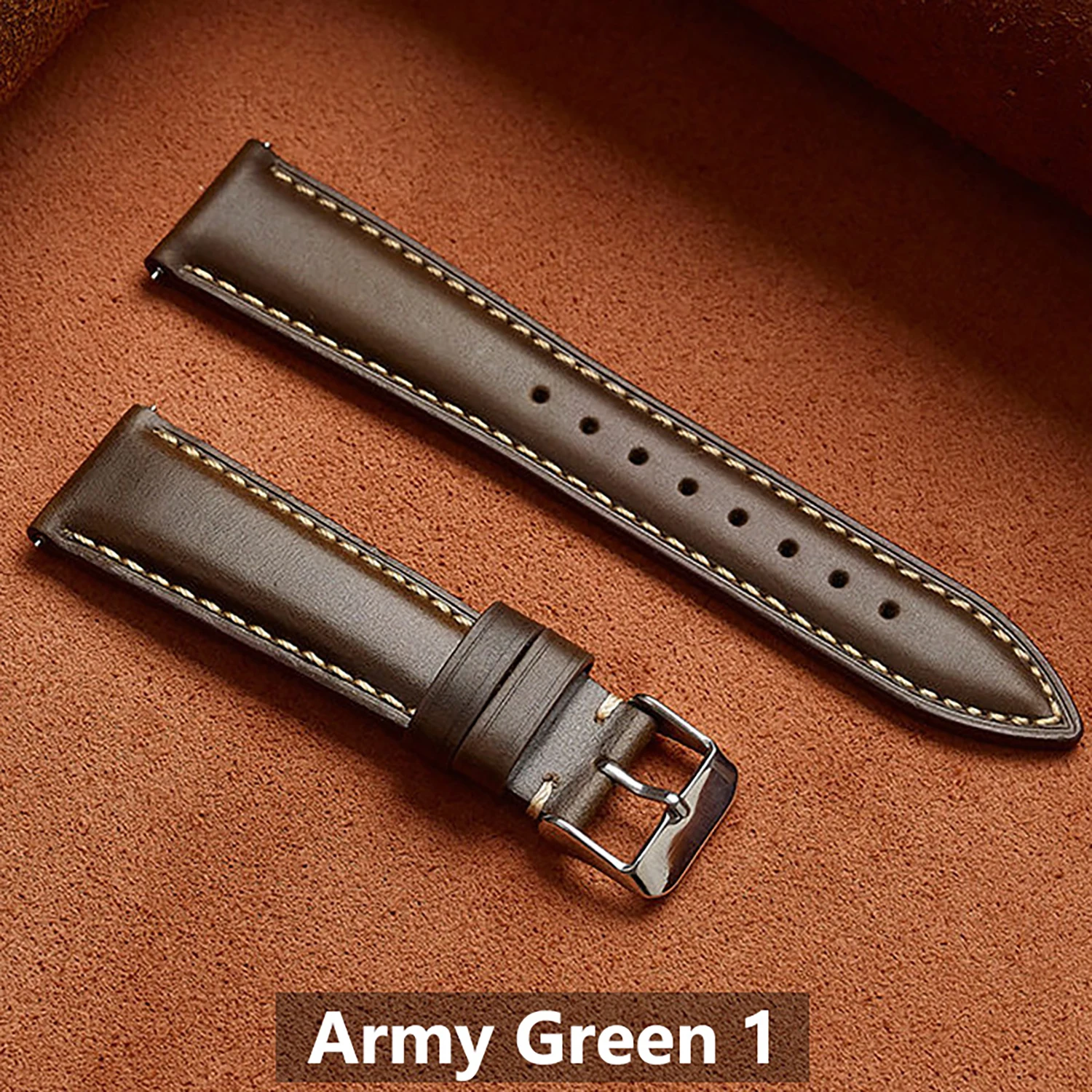 Wachs-Echtleder Uhrenarmband für Herren und Damen, Vollnarbiges Naturleder 18/19/20/21/22 mm Uhrenarmband mit Edelstahl-Schnalle – Detail 15