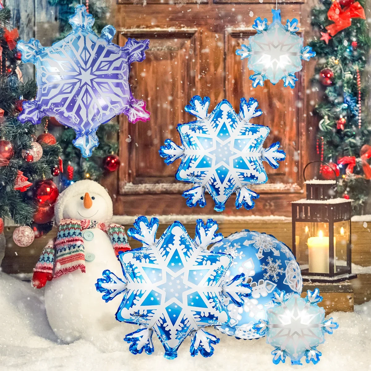 10 PCS Ice and Snow Themed Balloons Set Winter Snowflakes Christmas Balloon Decoration Frozen Wonderland Hanging Ballons view 2