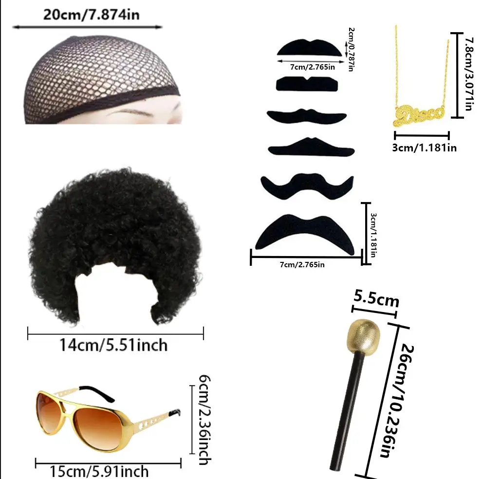 

Elvis dressing for disco party festivals, glasses, necklaces, beards, wig hats and other hippie rock costumes Halloween roleplay