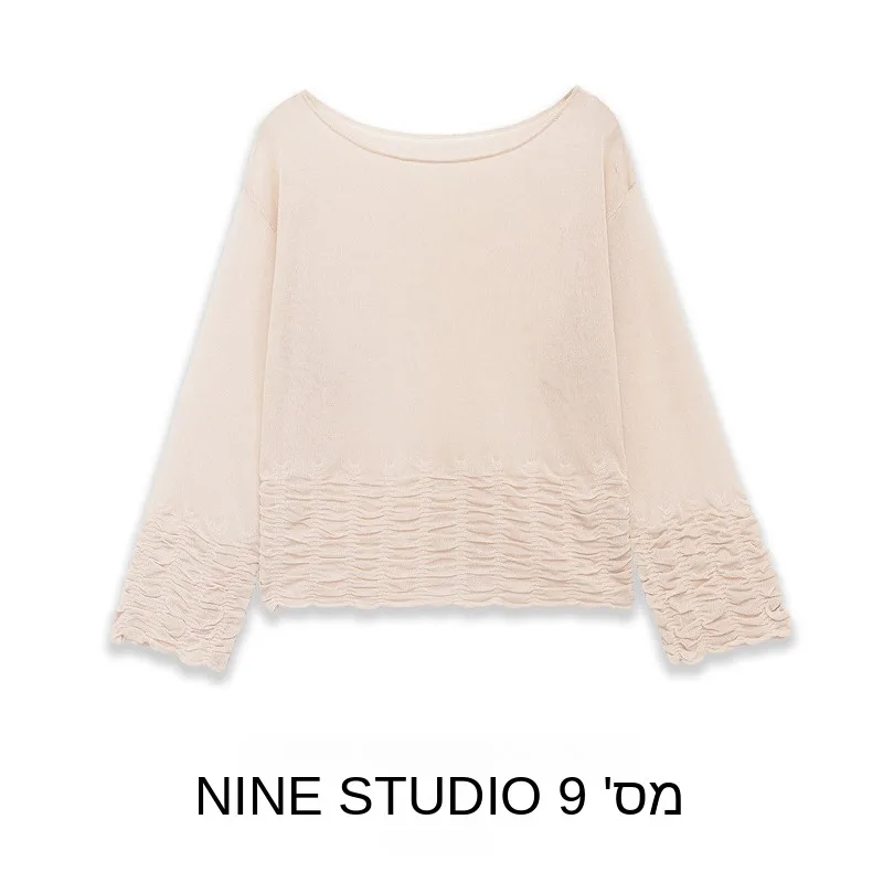

NINE ZAR Women's Loose Long Sleeve Knitted Top round Neck Honeycomb Pattern Euro Style Casual Fashion Spring Collection