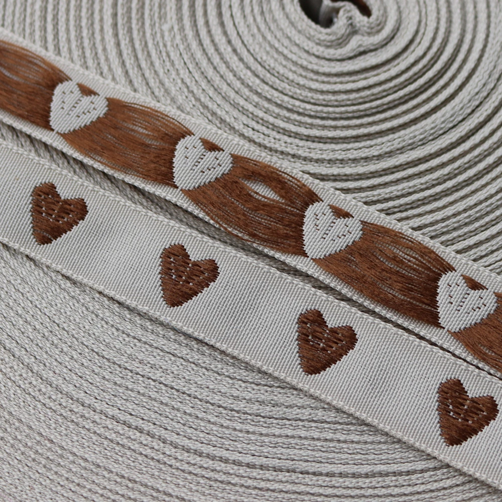 5 Meters 18MM 0.7Inch Brown Peach Heart Embroidery Webbing Ribbon Lace