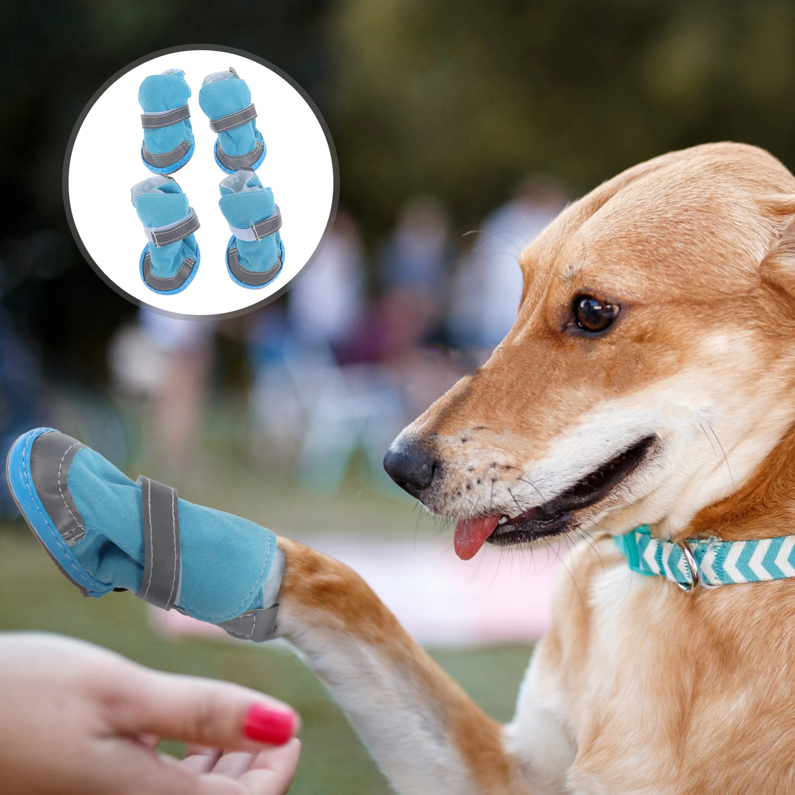

4pcs Non slip Dog Paw Protectors Thickened Snow Boots Pet Warm Shoes Puppy Reflective Outdoor Footwear Adjustable Fits Sizes