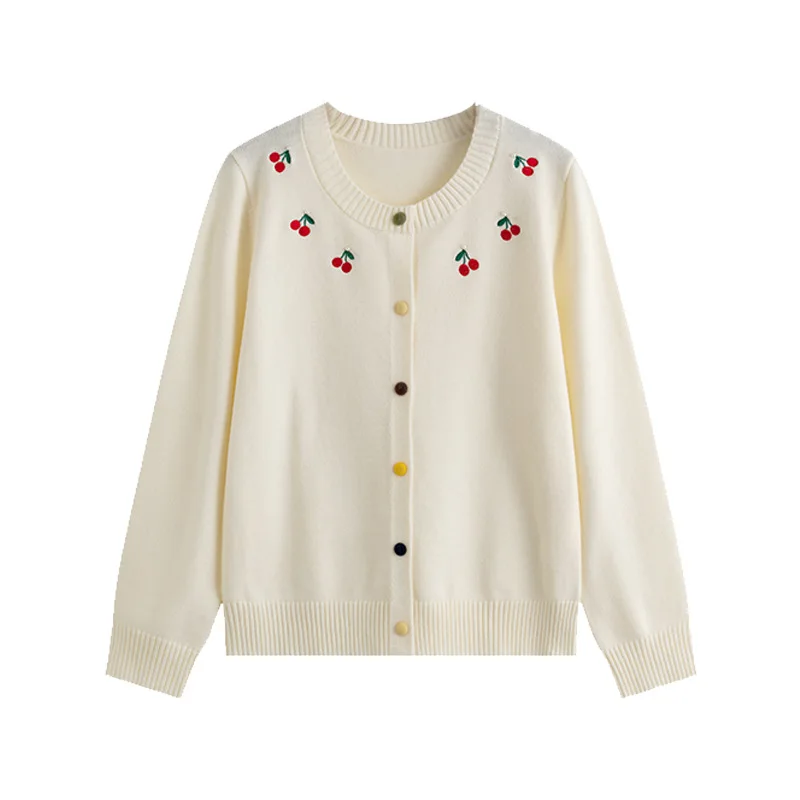 FRYAY LAB Oversize'owy damski sweter z okrągłym dekoltem i haftem, damska kurtka z długim rękawem, luźny kardigan z dzianiny na jesień 2025, modny