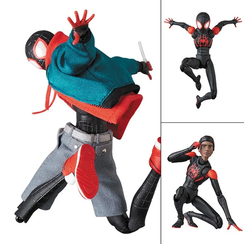 Marvel Universe Mafex 107 ropa Real Spiderman, Miles Morales, películas periféricas, figuras de acción de dibujos animados, juguetes para niños, regalos de cumpleaños