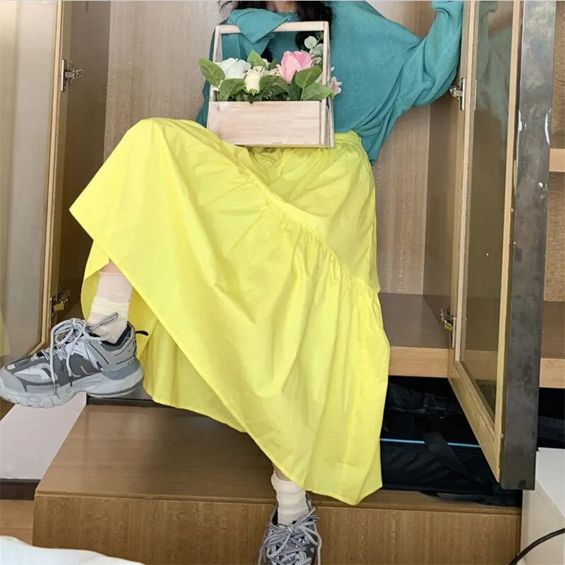 2026 المرأة الصلبة التنانير القطنية الطويلة الخريف خمر الموضة قبل قصيرة خلف التنانير الصيف ماكسي التنانير الكورية الشارع الموضة #2