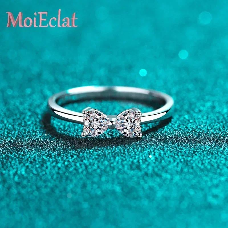 Luxury Split-shank Platinum Pt950 Soulmates Rings for Women with 0.6ct Bowknot Moissanite Detail Fine Jewelry Birthday Gifts