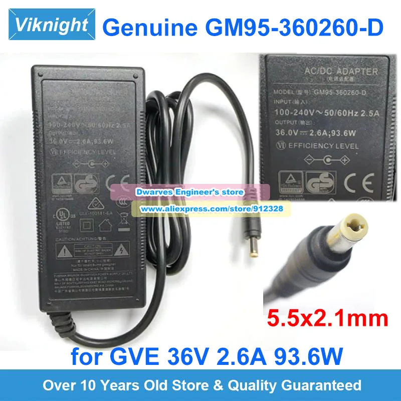 

Оригинальный GVE GM95- 360260 -Д GM95- 360200 -F GM95- 360200 -D адаптер переменного тока 36 В 2 А 2,6 А 72 Вт 93,6 Вт Зарядное устройство для ноутбука 5,5x2,1 мм Блок питания