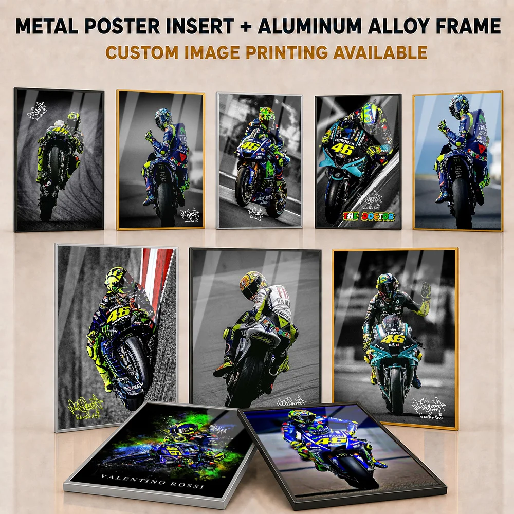 Rossi VR46 Legendary Rider Motogp Framed Metal Poster Personalized Photo High Speed Championship Style Wall Art For Sports Bar
