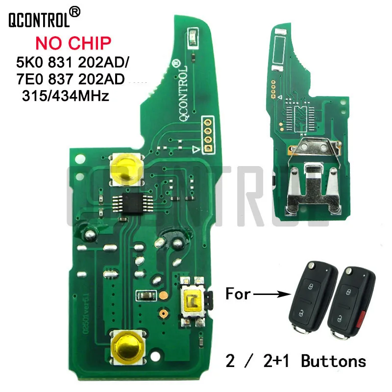 QCONTROL 2 BT Remote Car Key ID48 Chip For 7E0837202AD/5FA010185-02 for AMAROK / TRANSPORTER 434MHz with ID48 for VW/VolksWagen