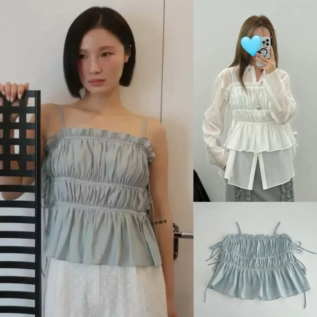 

Adjustable Strap Vest Top Sweet Pleated Atelier Edition New Summer 2025 Korean Casual Sle ort Length Color