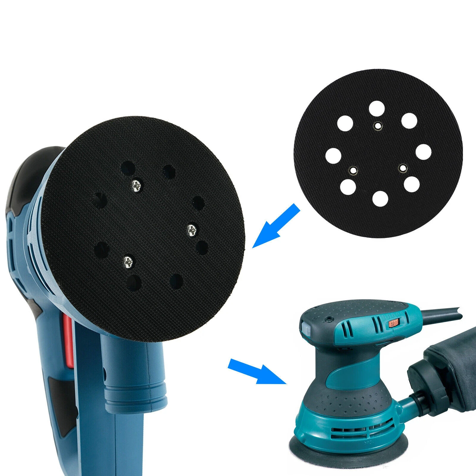 Disco de Lijado de Goma de 5 Pulgadas y 8 Agujeros con Velcro, Repuesto para Makita BO5010/K BO5030 Porter Cable 390 Hitachi SV13YA