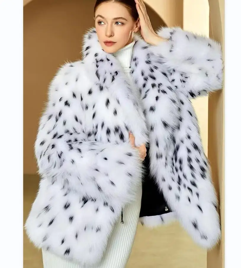 High luxury fox fur and lynx fur coat women\'s coat medium length 2023 New Autumn/Winter Fashion Fur