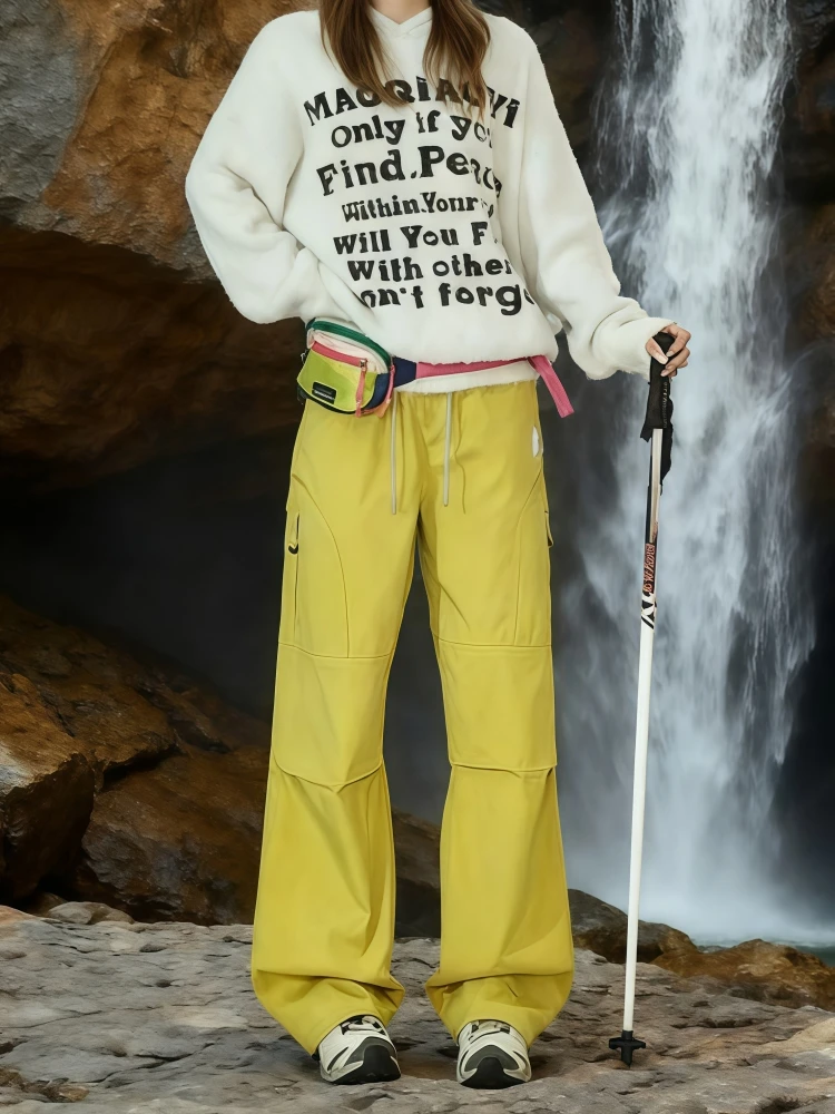 

Thiened Fce Outdoor Hiking Mountain Climbing Pants Men Women Autumn Winter Waterproof Skiing Trousers Yellow Mustard Color