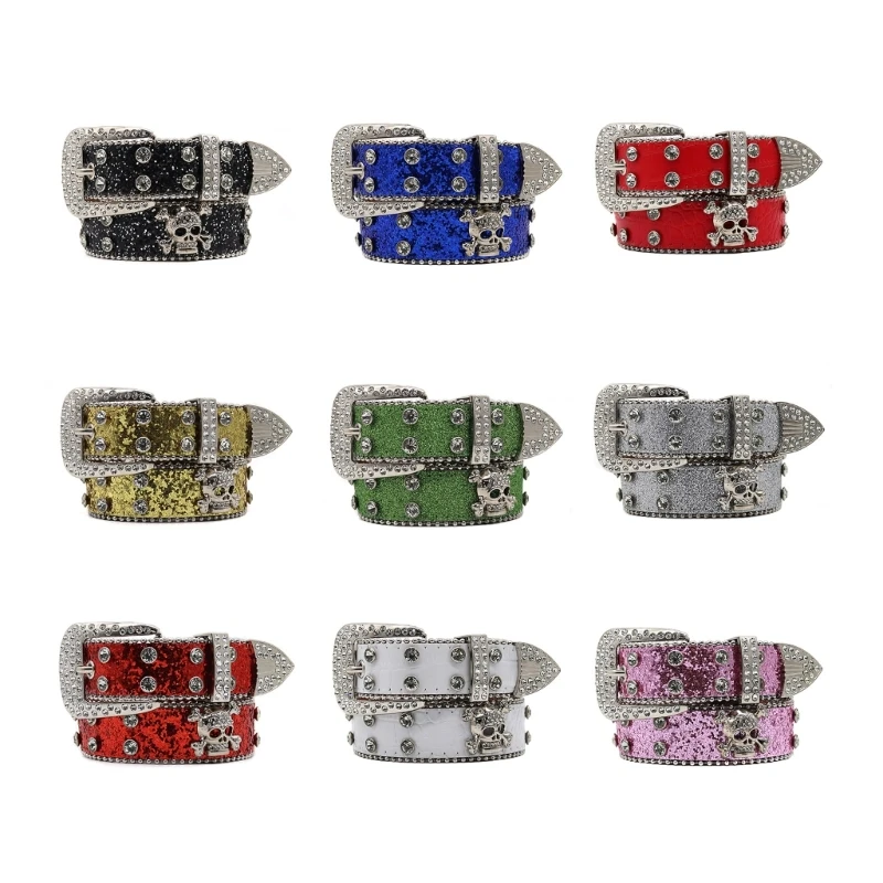 Shinning Rhinestone Buckle Waist Belts for Jeans Adjustable Belt for Cowboy Cowgirl Teens Female Jeans Skirt Waistband