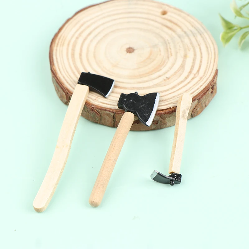3Pcs/set New Mini Wood Metal Chopper Hatchet Dollhouse Miniature Tools