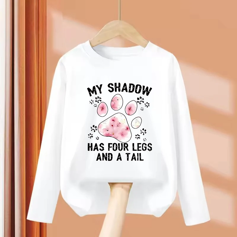 

Long Sleeve Lovely Cat Paw Graphic Kids Tshirts Summer Tees Cartoon Boys Girls Clothes Kawaii Kitten Tops Y2K Children T-shirt
