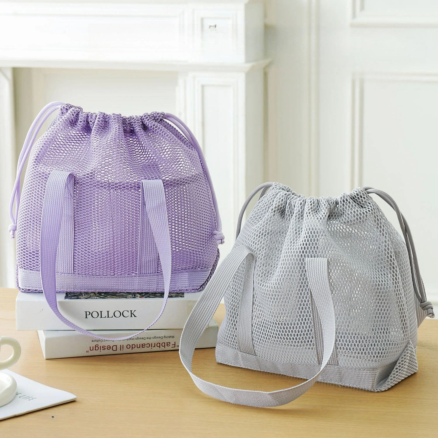Multi-use Mesh Drawstring Hand Bag Quick Dry Cosmetic Wash Organizer Pouch For Travel Shower Beach Daily Storage