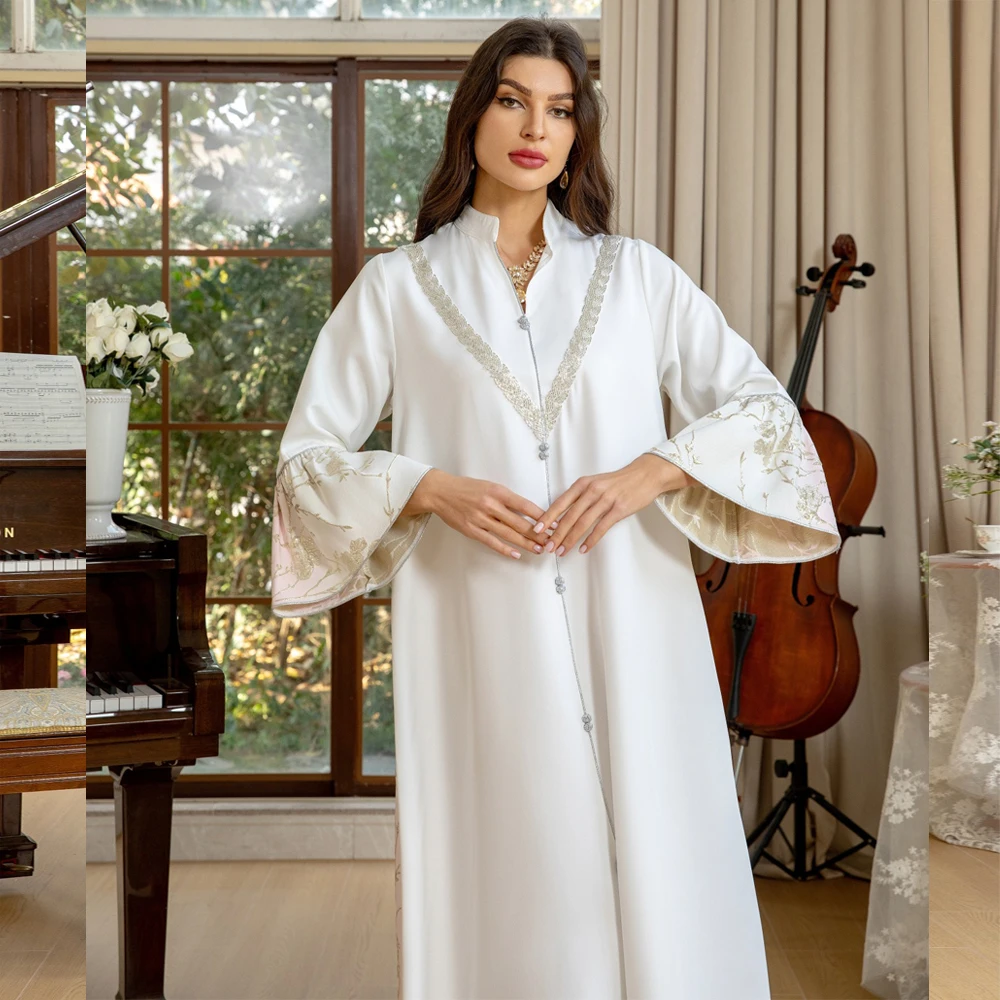 무슬림 여성 자수 옴브레 프린트 긴 원피스 아바야 두바이 터키 카프탄 이슬람 자랄라비야 로브, 파티 가운 아바야스, 2025 신상 패션